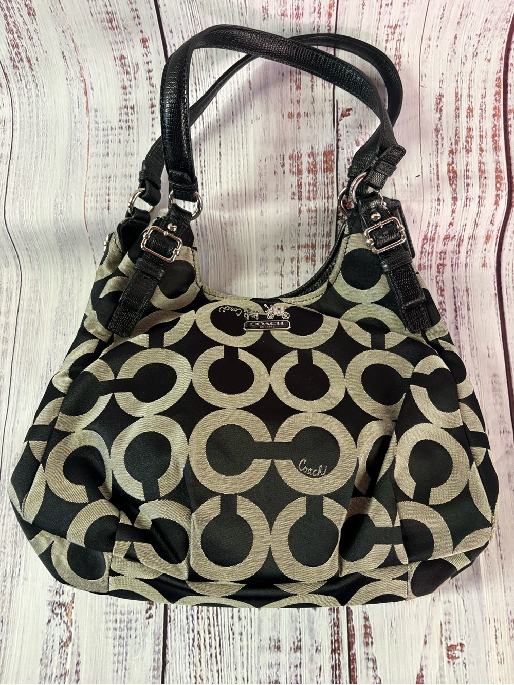 Coach Signature Circle Print Shoulder Bag in Black and Cream NEVER USED